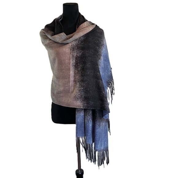 Jack & Missy Black Blue Multicolor Chakra Scarf/Wrap with fringe - Picture 6 of 13